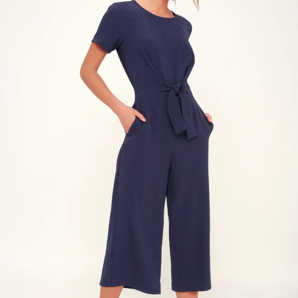Navy Blue Tie-Front Jumpsuit
